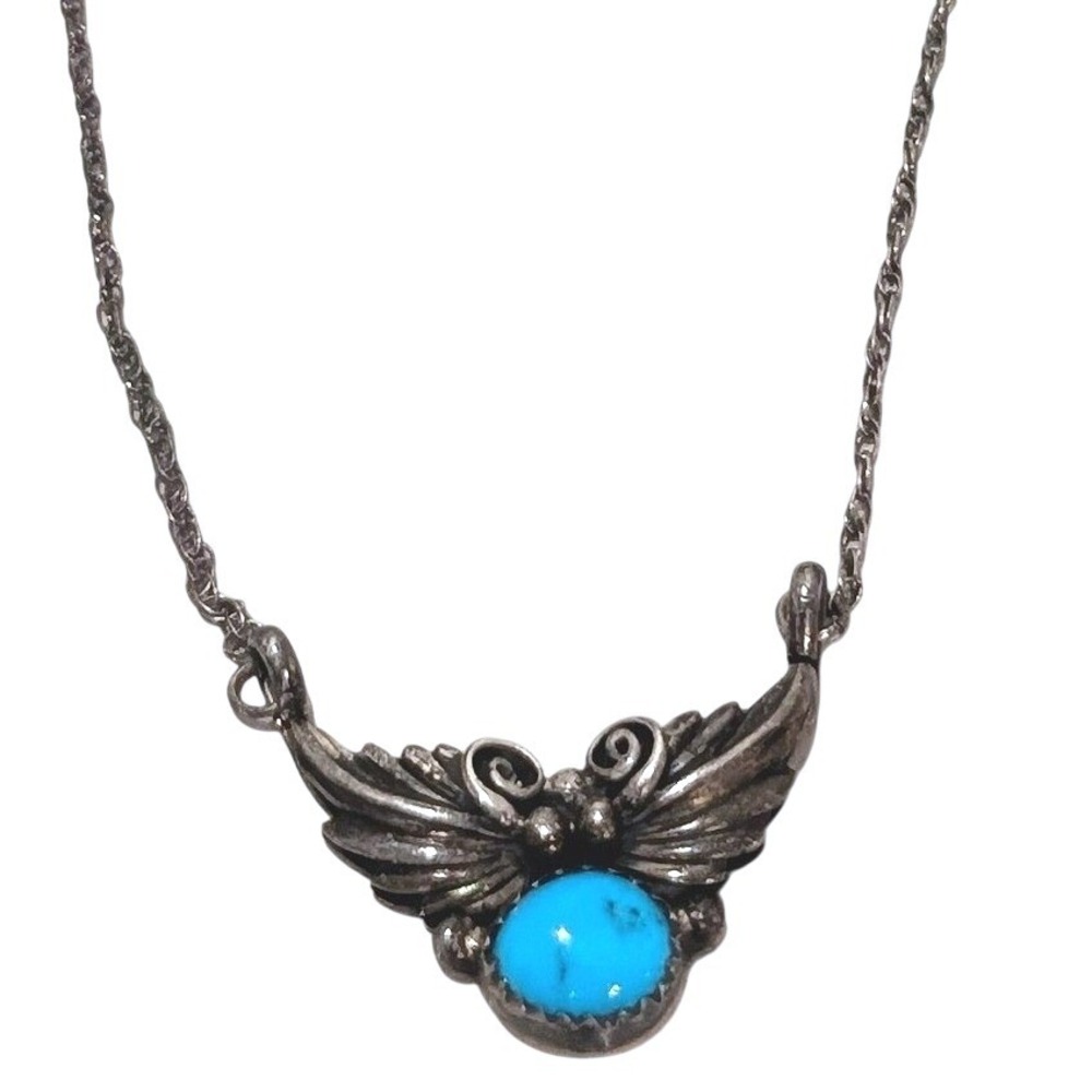 Vintage Richard Begay Sterling Silver Signed Native Turquoise Pendant Necklace